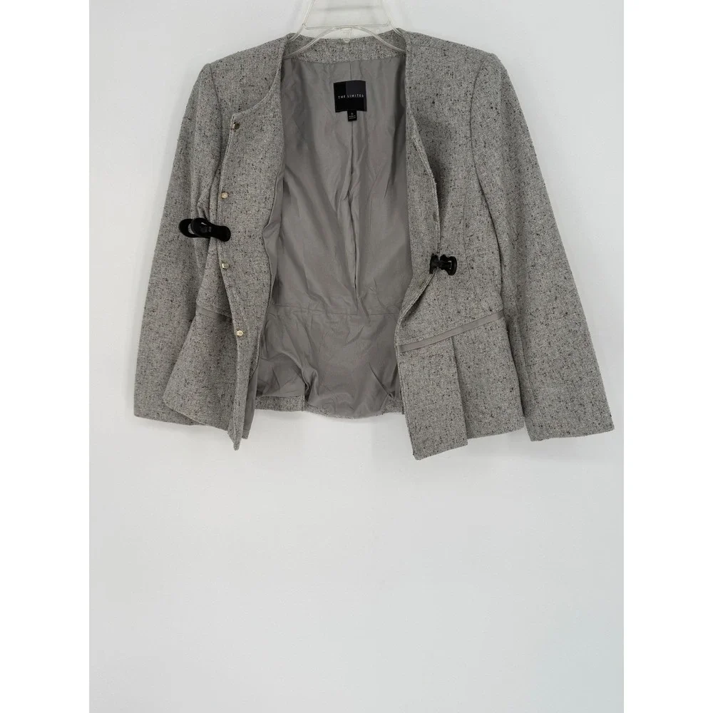 The Limited Blazer S Gray Tweed Peplum Career Wool Blend Academia‎ Preppy 92-01